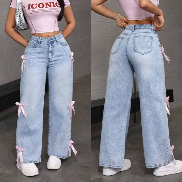 Bowknot Collage Washed Jeans