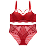 French Lace Splicing Hollow-out Sexy Bra Suit