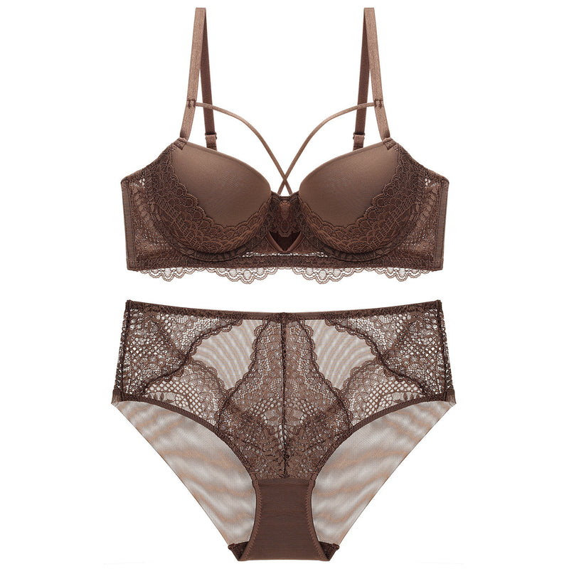 French Lace Splicing Hollow-out Sexy Bra Suit