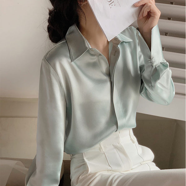 Women's V-Neck Silk Satin Shirt