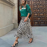 Leopard Print Elastic Waist A- Line Skirt