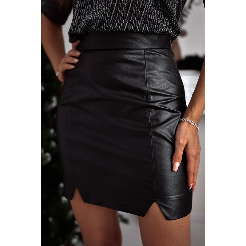 Solid Color High Waist Slim Fit Women's Slit Skirt