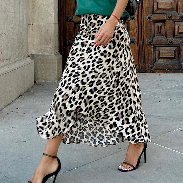 Leopard Print Elastic Waist A- Line Skirt