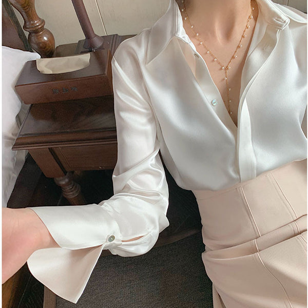 Women's V-Neck Silk Satin Shirt